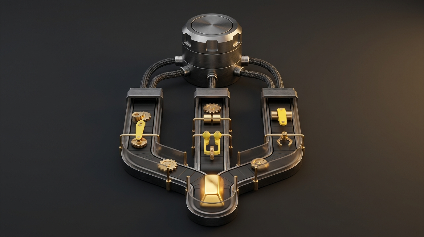 Three separate mechanical work lanes converging on one golden verified artifact
