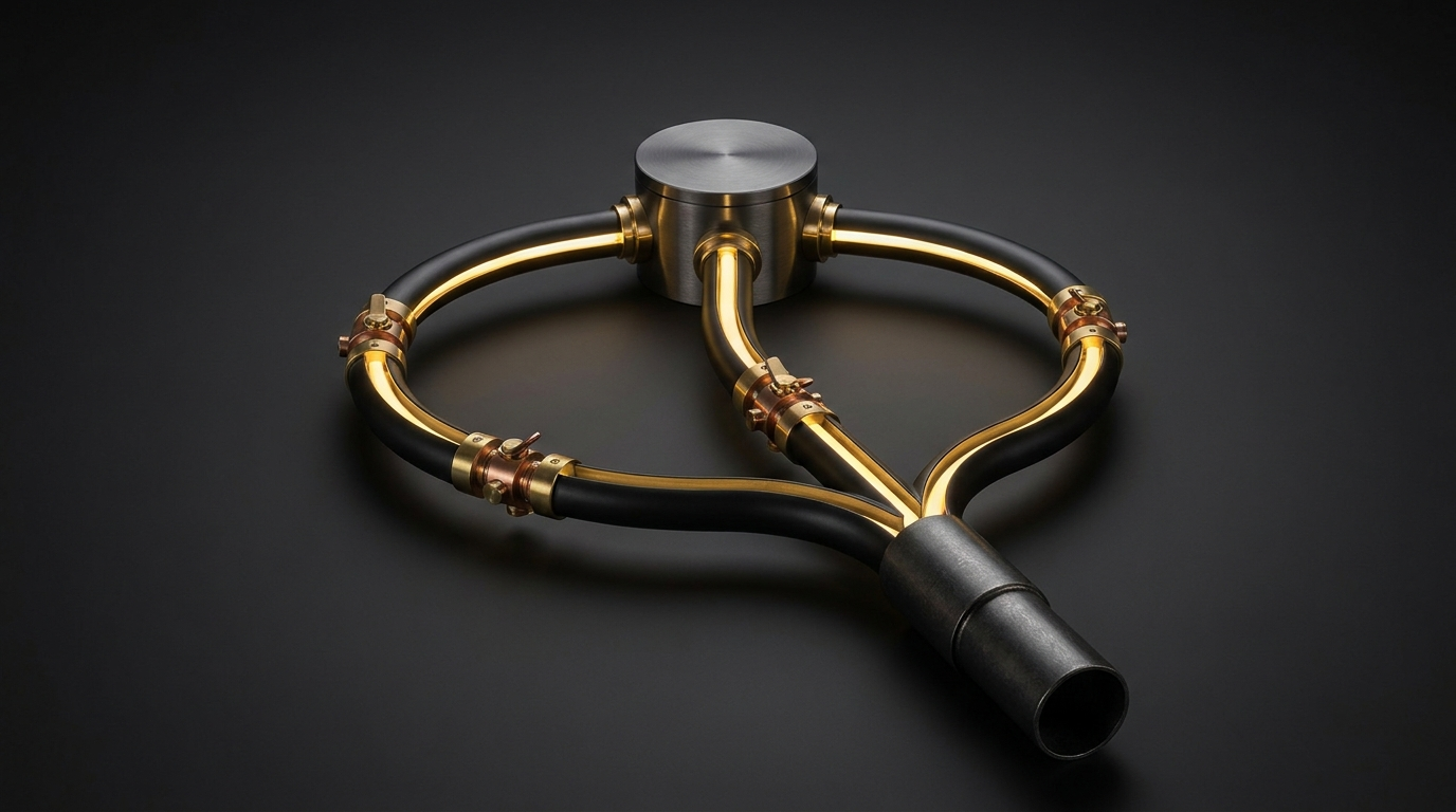Graphite routing hub with three illuminated redundant pathways